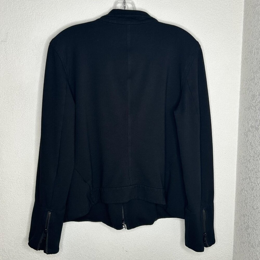 Eileen Fisher Jacket Womens L Black Asymmetrical Zip Ponte Knit Moto Italian - Picture 2 of 11
